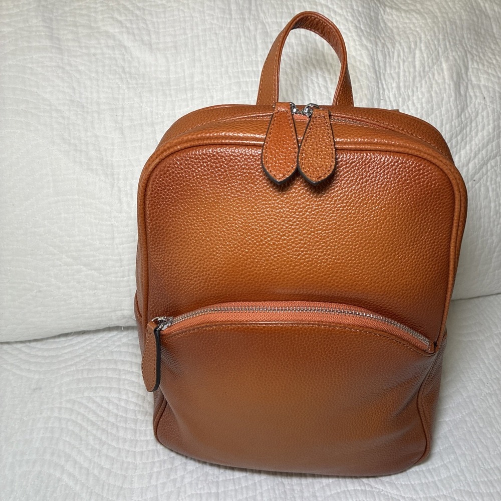 Leather Backpack Purse in Cognac Brown